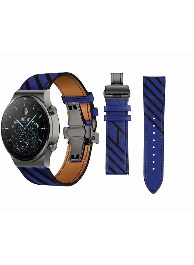 Perfii Genuine Leather Replacement Band 22mm For Huawei Watch GT2 Pro Blue - Image 1