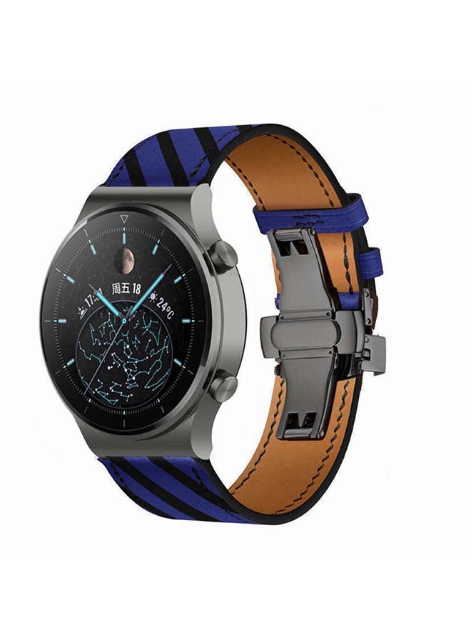Perfii Genuine Leather Replacement Band 22mm For Huawei Watch GT2 Pro Blue - Image 2