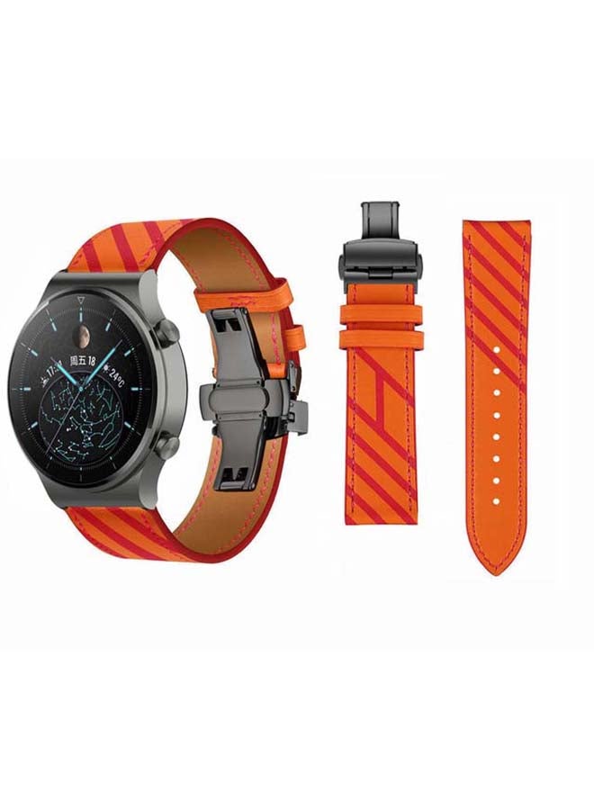 Perfii Genuine Leather Replacement Band 22mm For Huawei Watch GT2 Pro Orange - Image 1