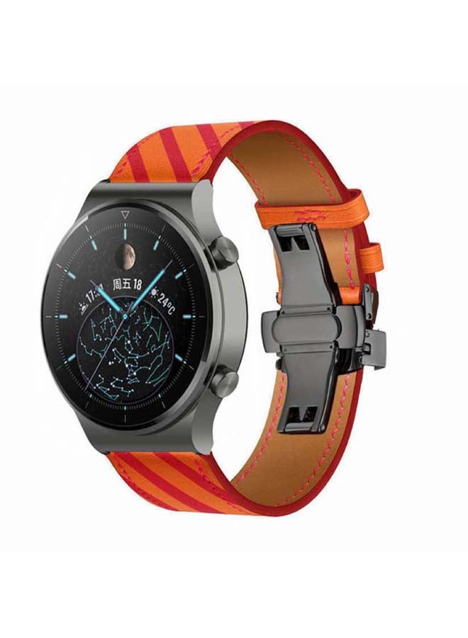Perfii Genuine Leather Replacement Band 22mm For Huawei Watch GT2 Pro Orange - Image 2