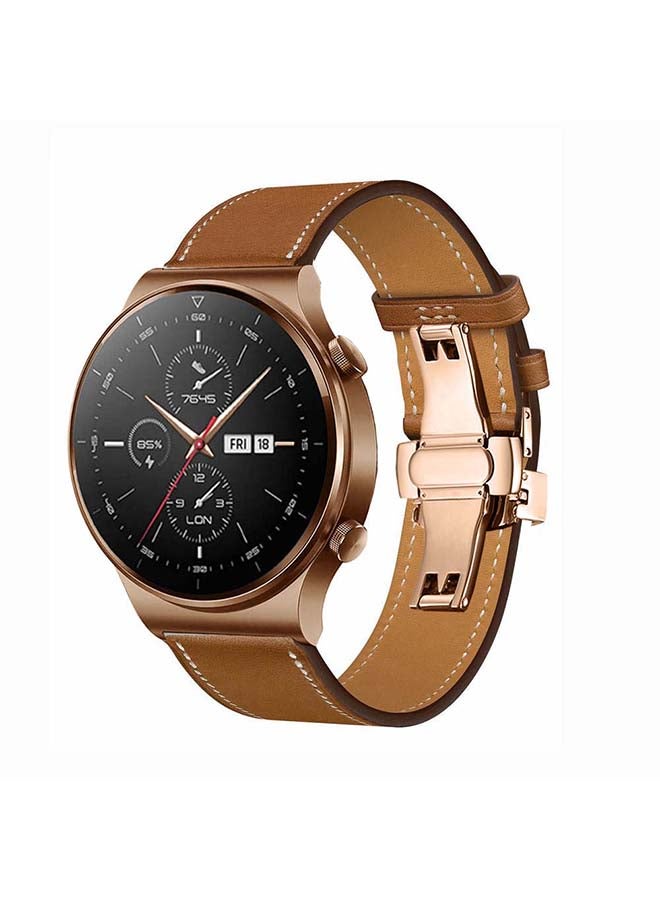 Perfii Genuine Leather Replacement Band 22mm For Huawei Watch GT2 Pro Brown - Image 2