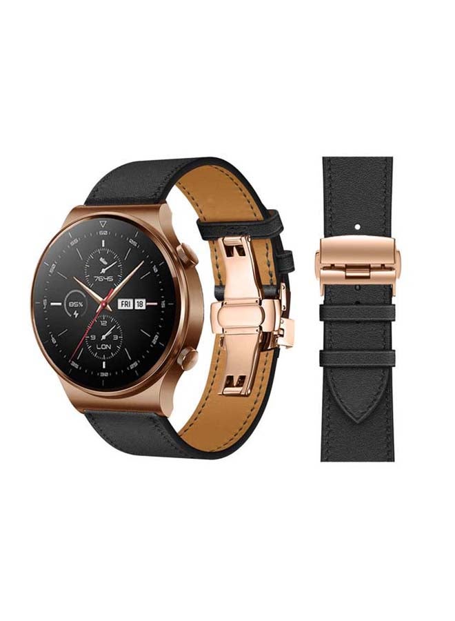 Perfii Genuine Leather Replacement Band 22mm For Huawei Watch GT2 Pro Black - Image 1