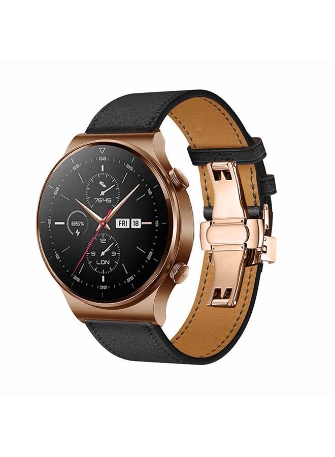 Perfii Genuine Leather Replacement Band 22mm For Huawei Watch GT2 Pro Black - Image 2