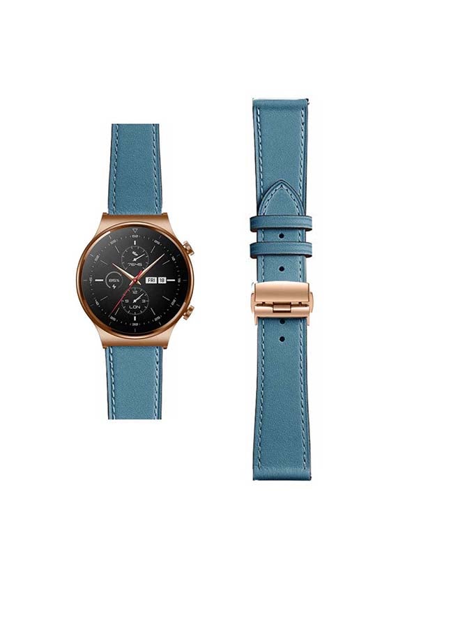 بيرفيي سوار بديل من الجلد الطبيعي مقاس 22 مم لساعة هواوي GT2 برو أزرق - Image 1