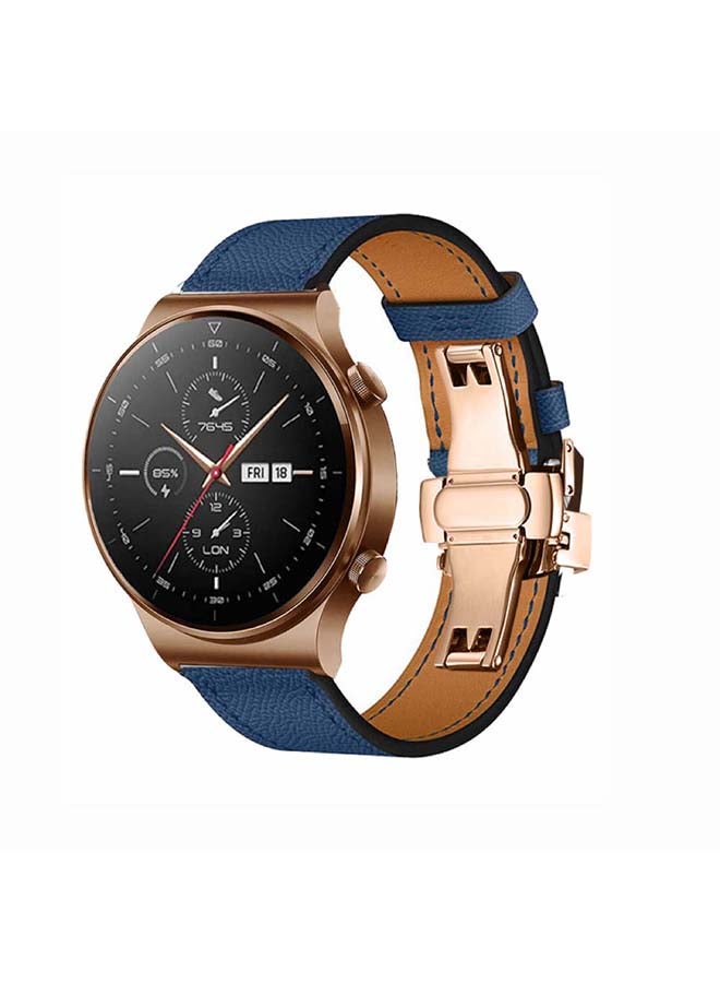 Perfii Genuine Leather Replacement Band 22mm For Huawei Watch GT2 Pro Blue - Image 2