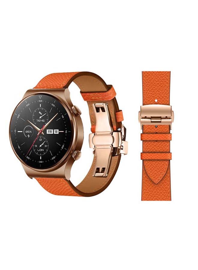 بيرفيي سوار بديل من الجلد الطبيعي مقاس 22 مم لساعة هواوي GT2 برو برتقالي - Image 1