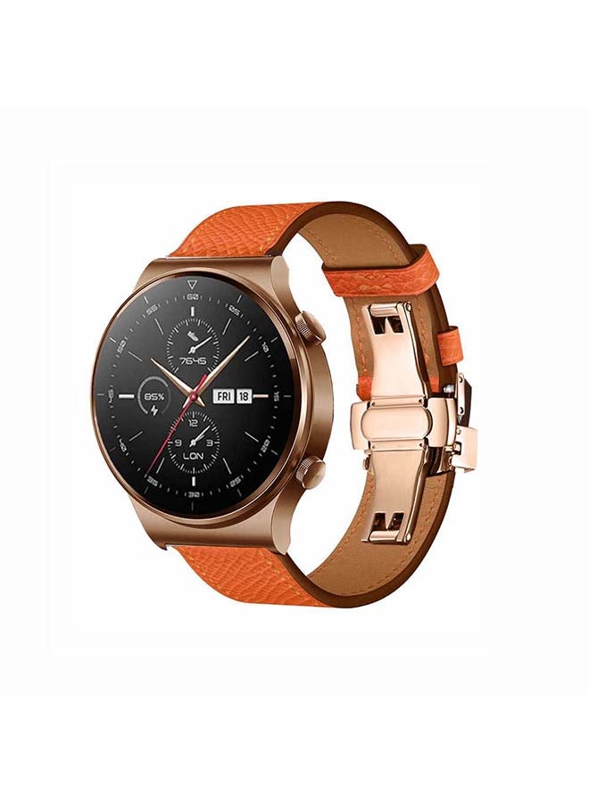 بيرفيي سوار بديل من الجلد الطبيعي مقاس 22 مم لساعة هواوي GT2 برو برتقالي - Image 2