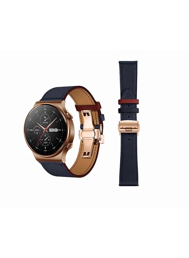 Perfii Genuine Leather Replacement Band 22mm For Huawei Watch GT2 Pro Blue - Image 1