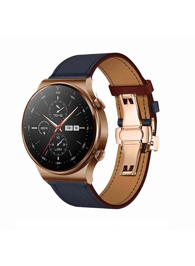 Perfii Genuine Leather Replacement Band 22mm For Huawei Watch GT2 Pro Blue - Image 2