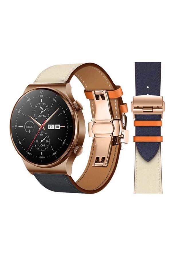 Perfii Genuine Leather Replacement Band 22mm For Huawei Watch GT2 Pro Blue/White - Image 1