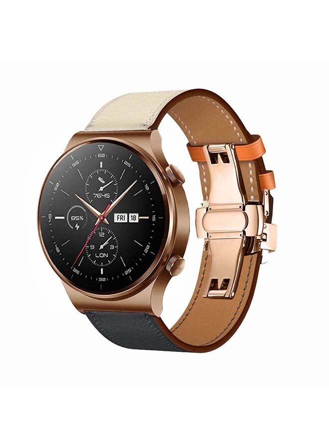 Perfii Genuine Leather Replacement Band 22mm For Huawei Watch GT2 Pro Blue/White - Image 2