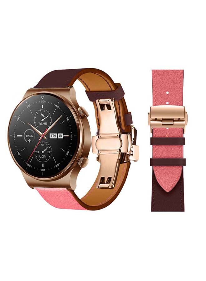 Perfii 22mm-Genuine Leather Replacement Band For Huawei Watch GT2 Pro Pink/Wine - Image 1
