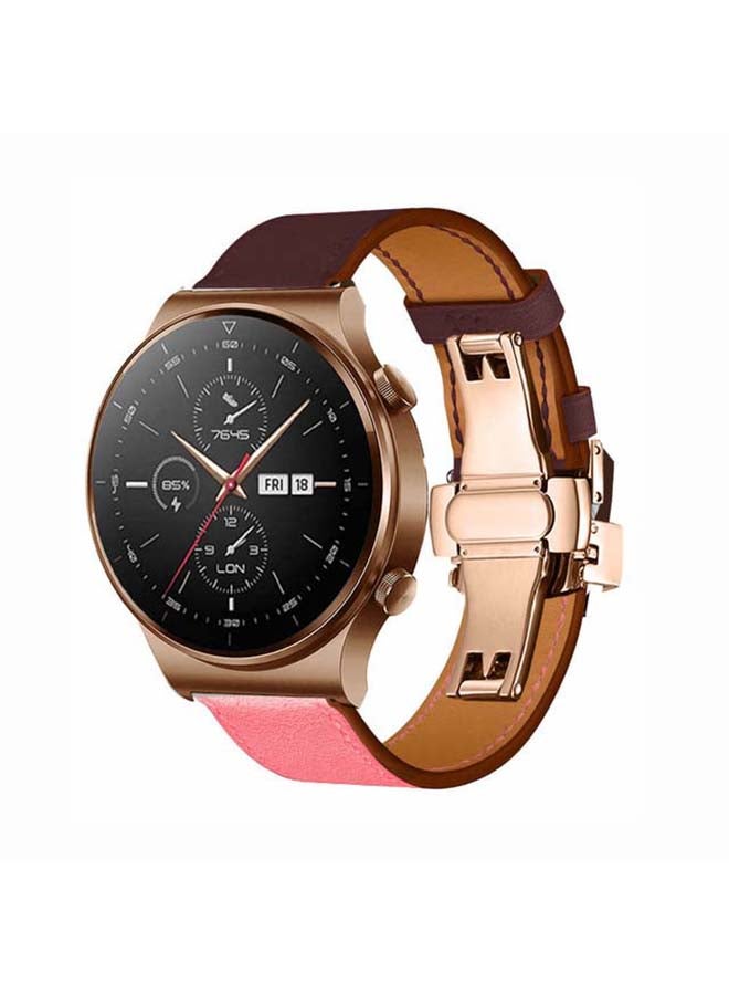 Perfii 22mm-Genuine Leather Replacement Band For Huawei Watch GT2 Pro Pink/Wine - Image 2