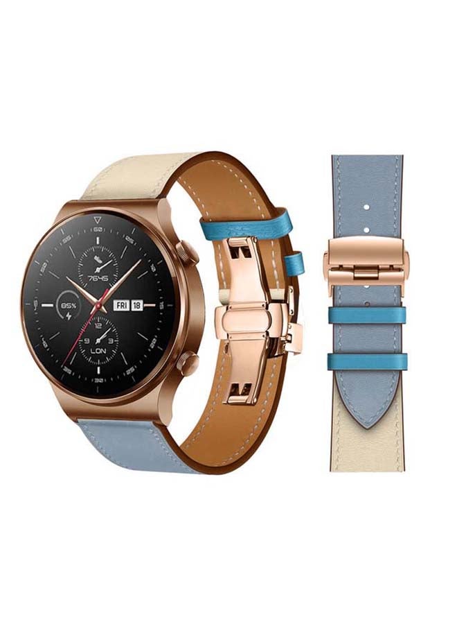 بيرفيي سوار بديل من الجلد الطبيعي مقاس 22 مم لساعة هواوي GT2 برو أزرق - Image 1