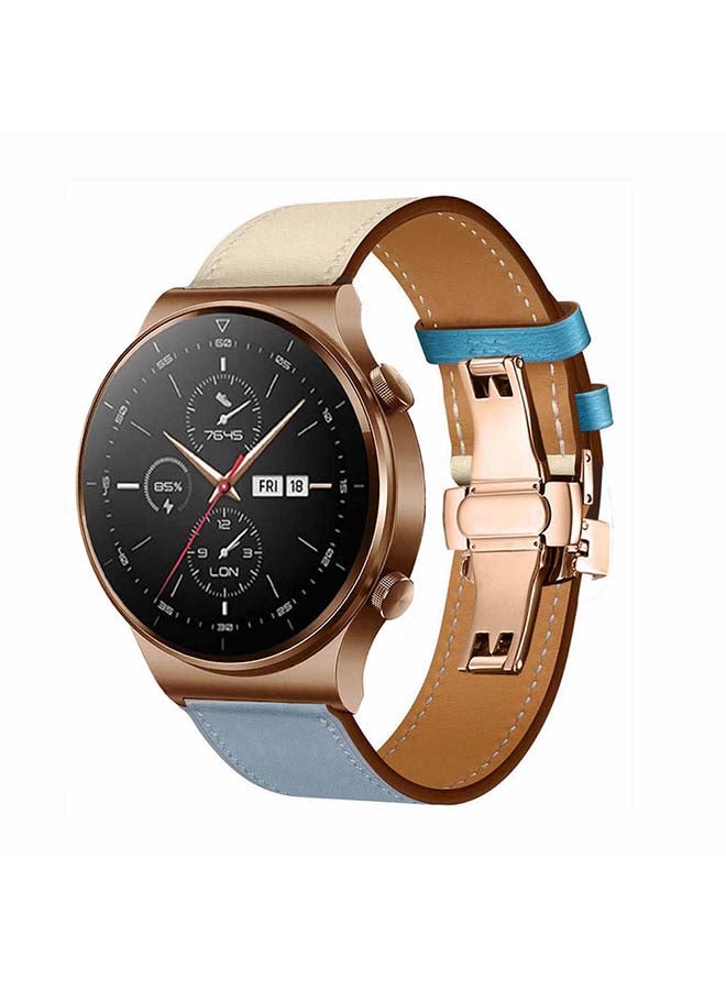 بيرفيي سوار بديل من الجلد الطبيعي مقاس 22 مم لساعة هواوي GT2 برو أزرق - Image 2