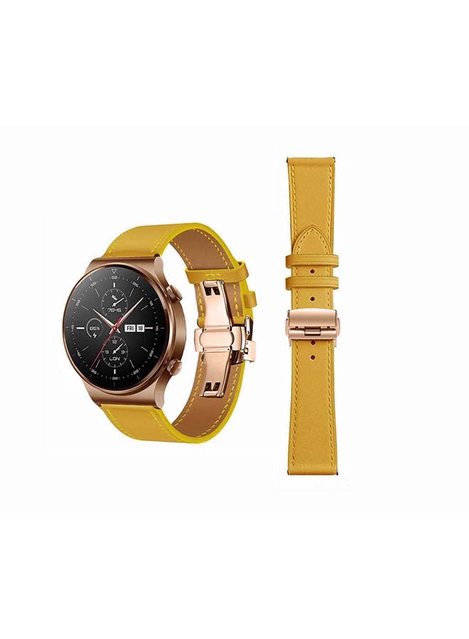 Perfii Genuine Leather Replacement Band 22mm For Huawei Watch GT2 Pro Yellow/Rose Gold - Image 1