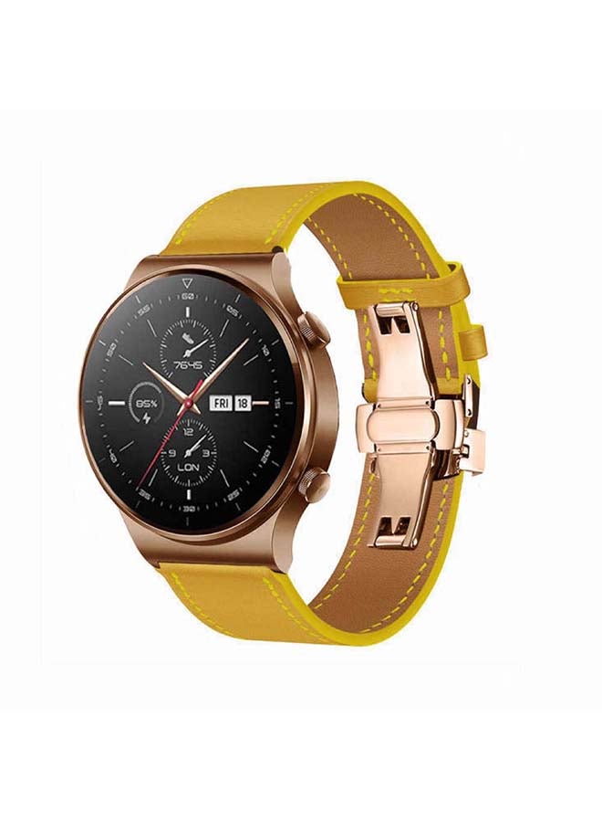 Perfii Genuine Leather Replacement Band 22mm For Huawei Watch GT2 Pro Yellow/Rose Gold - Image 2