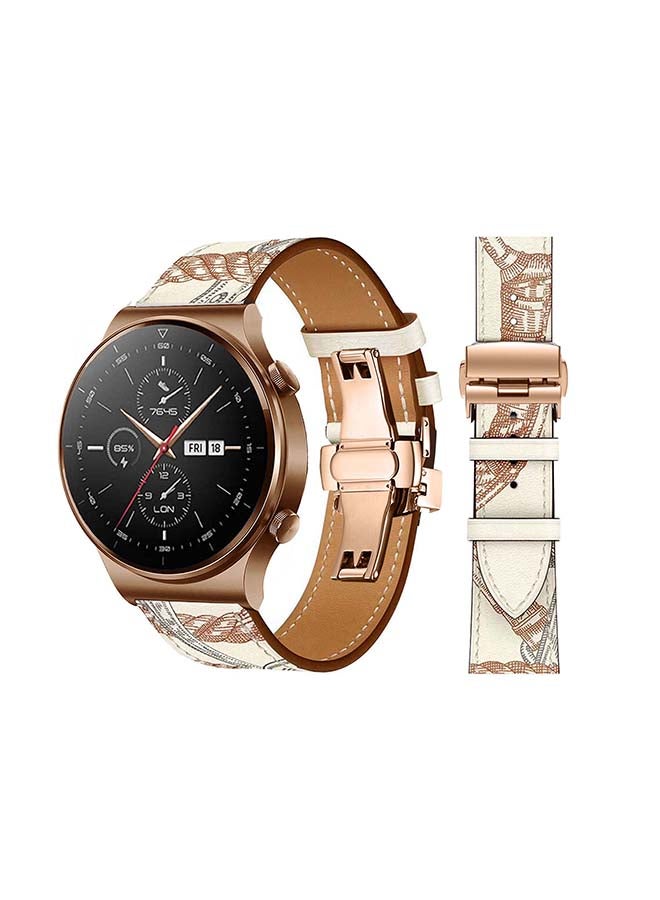 بيرفيي سوار بديل من الجلد الطبيعي مقاس 22 مم لساعة هواوي GT2 برو أبيض/بني - Image 1