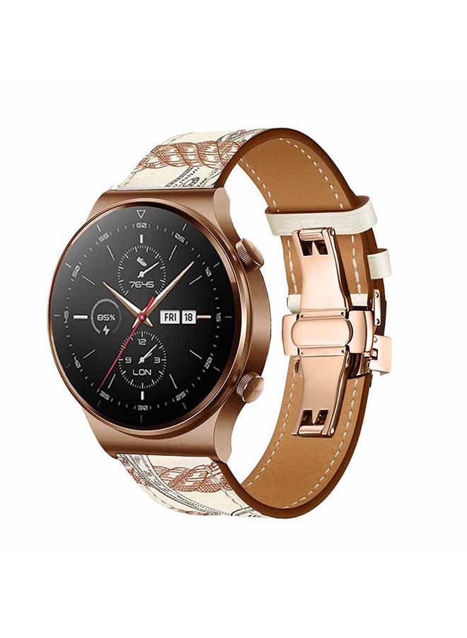 بيرفيي سوار بديل من الجلد الطبيعي مقاس 22 مم لساعة هواوي GT2 برو أبيض/بني - Image 2