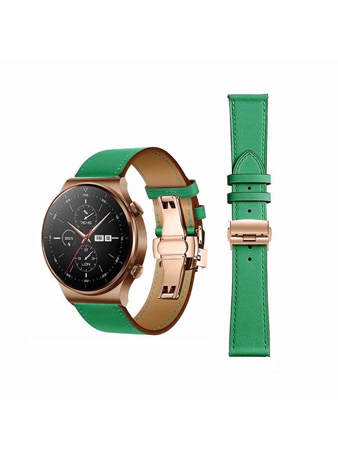 Perfii 22mm-Genuine Leather Replacement Band For Huawei Watch GT2 Pro Bamboo Green - Image 1