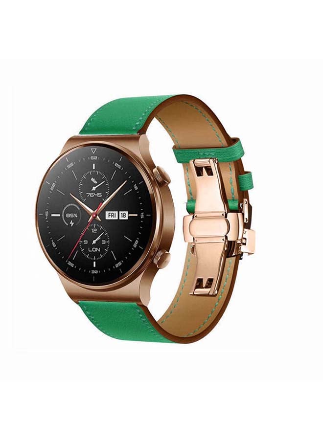 Perfii 22mm-Genuine Leather Replacement Band For Huawei Watch GT2 Pro Bamboo Green - Image 2
