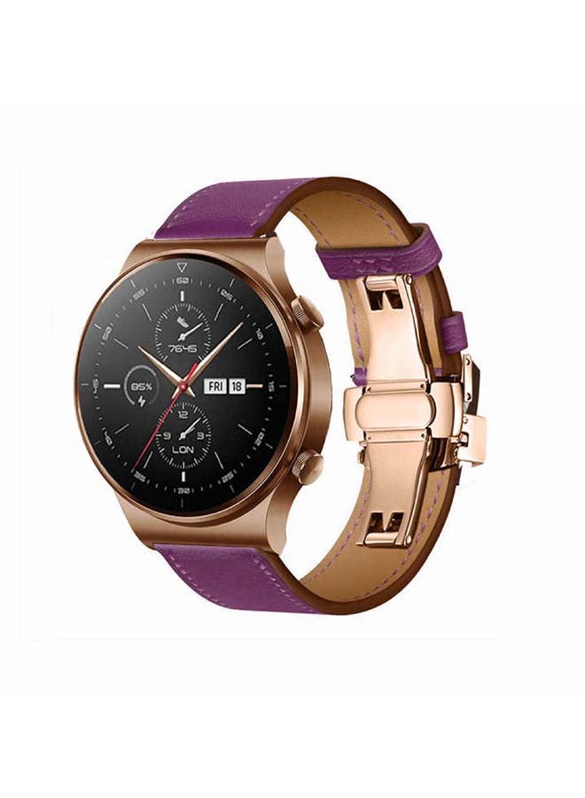 Perfii 22mm-Genuine Leather Replacement Band For Huawei Watch GT2 Pro Purple - Image 2