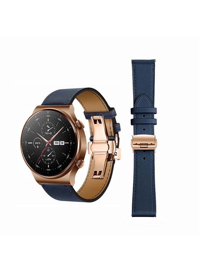 Perfii 22mm-Genuine Leather Replacement Band For Huawei Watch GT2 Pro Navy Blue - Image 1