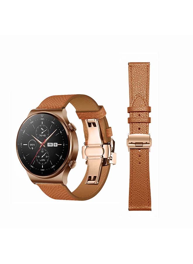 Perfii 22mm-Genuine Leather Replacement Band For Huawei Watch GT2 Pro Brown - Image 1