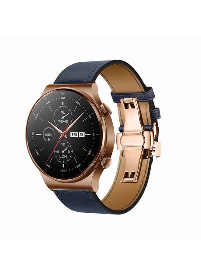 Perfii 22mm-Genuine Leather Replacement Band For Huawei Watch GT2 Pro Navy Blue - Image 2