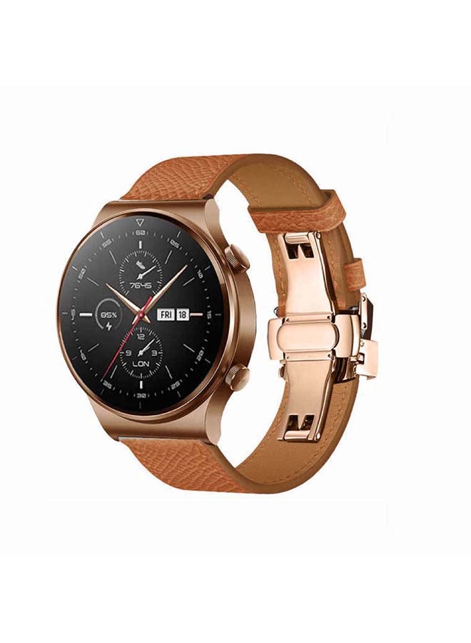 Perfii 22mm-Genuine Leather Replacement Band For Huawei Watch GT2 Pro Brown - Image 2