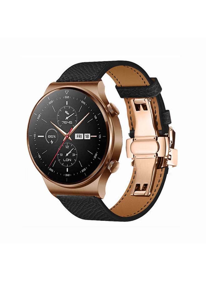 Perfii 22mm-Genuine Leather Replacement Band For Huawei Watch GT2 Pro Black - Image 2