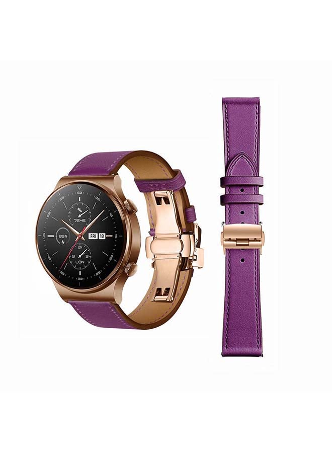 Perfii 22mm-Genuine Leather Replacement Band For Huawei Watch GT2 Pro Purple - Image 1