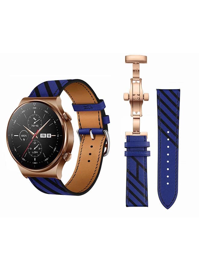 Perfii 22mm-Genuine Leather Replacement Band For Huawei Watch GT2 Pro Blue/Black - Image 1