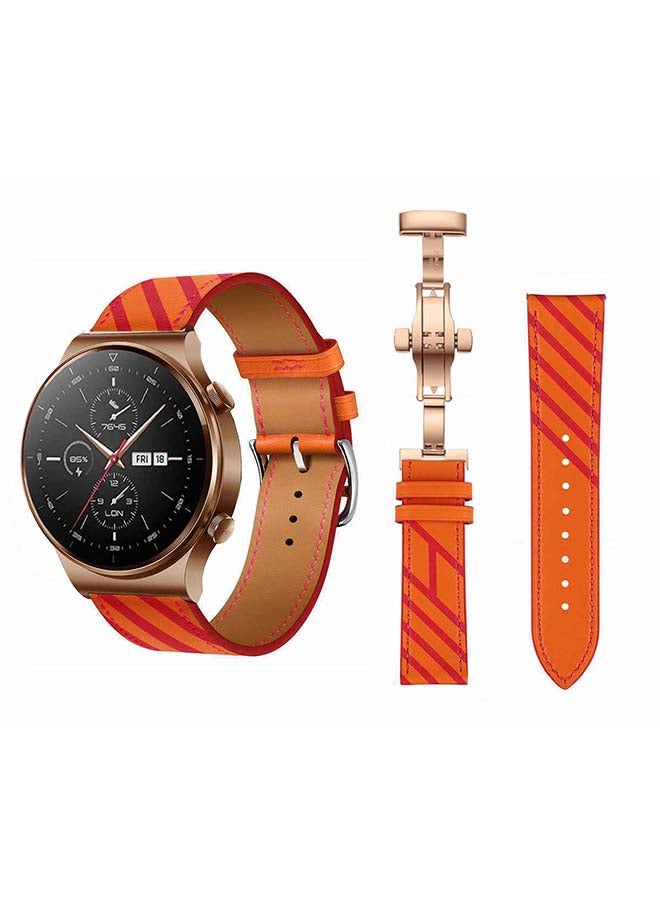 Perfii 22mm-Genuine Leather Replacement Band For Huawei Watch GT2 Pro Orange/Red - Image 1