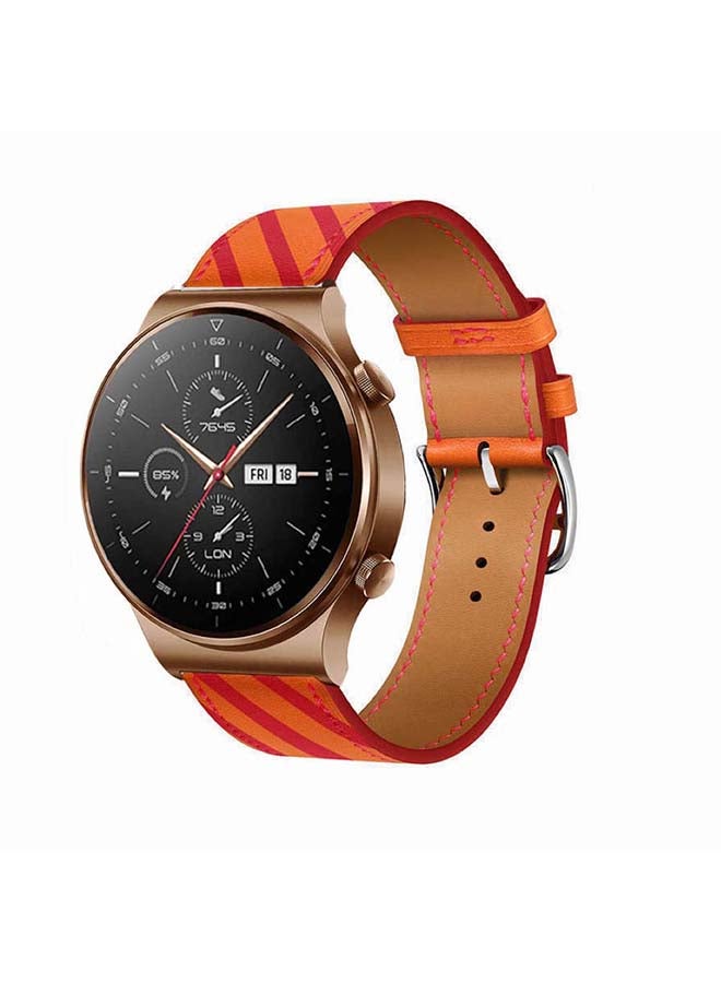 Perfii 22mm-Genuine Leather Replacement Band For Huawei Watch GT2 Pro Orange/Red - Image 2