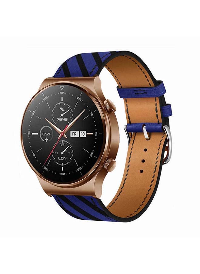 Perfii 22mm-Genuine Leather Replacement Band For Huawei Watch GT2 Pro Blue/Black - Image 2