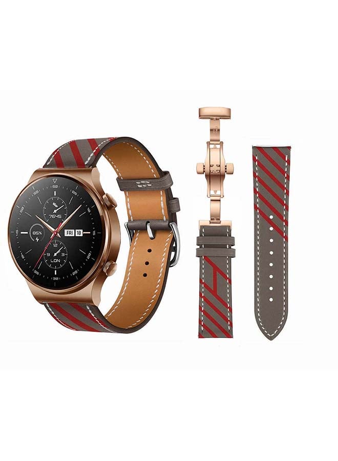 Perfii 22mm-Genuine Leather Replacement Band For Huawei Watch GT2 Pro Grey/Red - Image 1