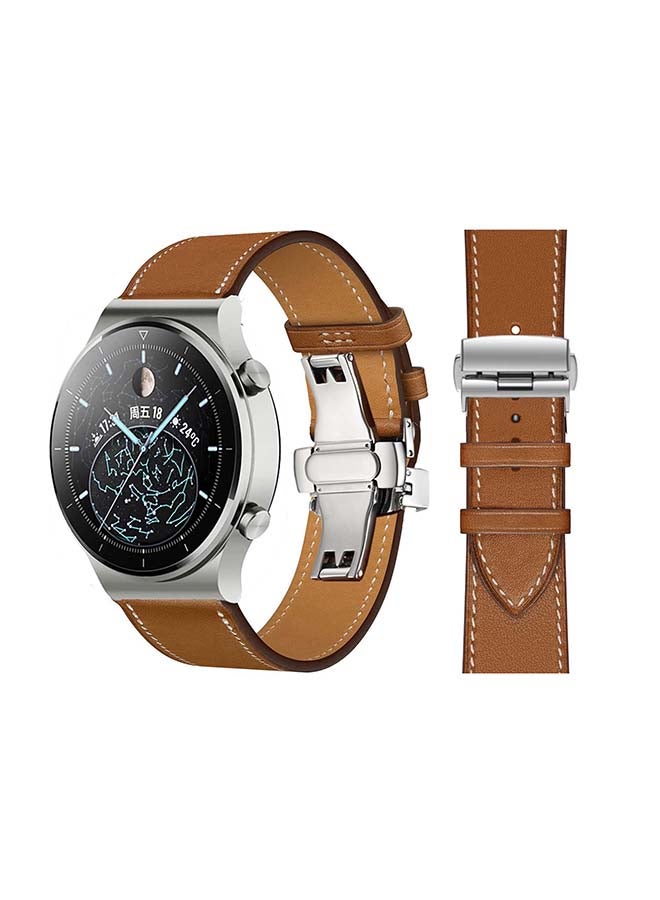 Perfii 22mm-Genuine Leather Replacement Band For Huawei Watch GT2 Pro Brown  - Image 1