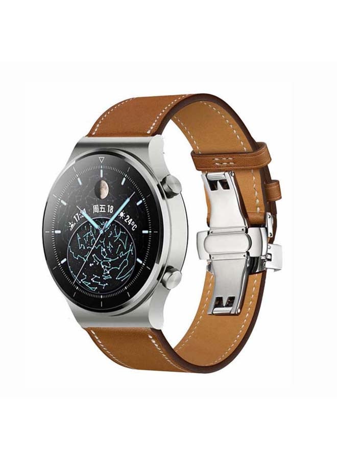 Perfii 22mm-Genuine Leather Replacement Band For Huawei Watch GT2 Pro Brown  - Image 2