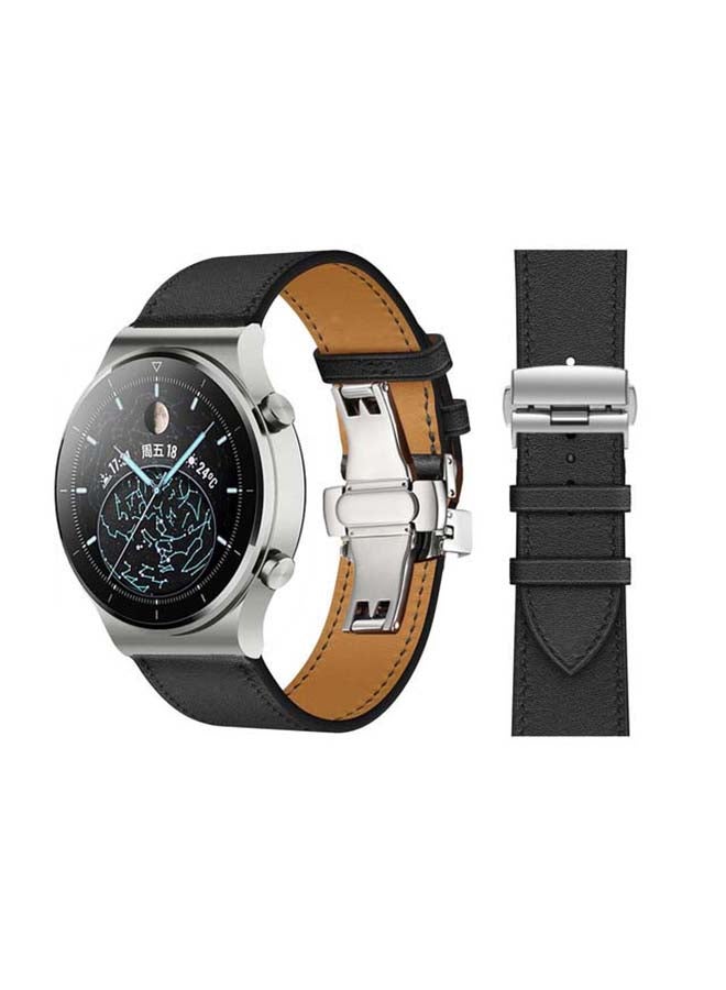 Perfii Genuine Leather Replacement Band For Huawei Watch GT2 Pro 22mm Black - Image 1
