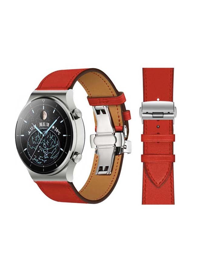 Perfii Genuine Leather Replacement Band For Huawei Watch GT2 Pro 22mm Red - Image 1