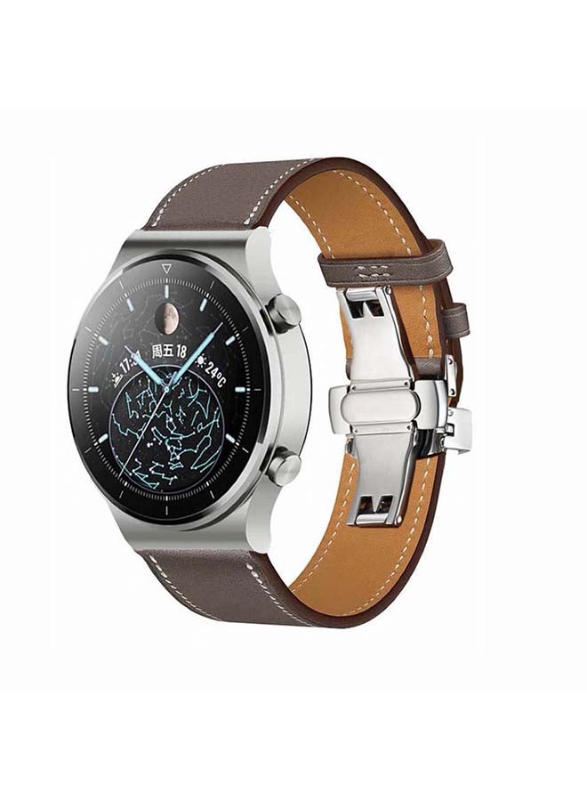 Perfii Genuine Leather Replacement Band For Huawei Watch GT2 Pro 22mm Grey - Image 2