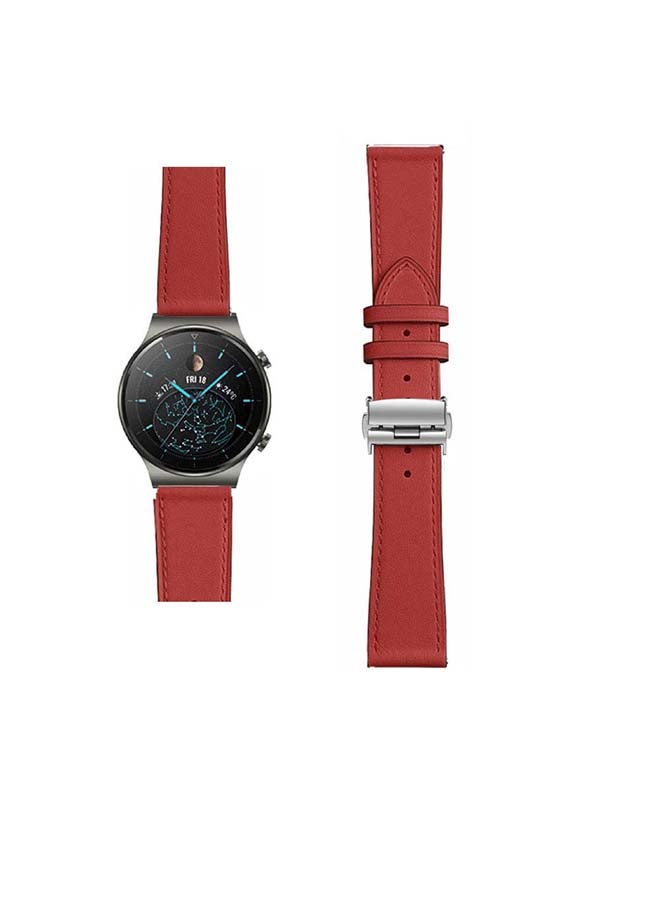 Perfii Genuine Leather Replacement Band For Huawei Watch GT2 Pro 22mm Red - Image 1
