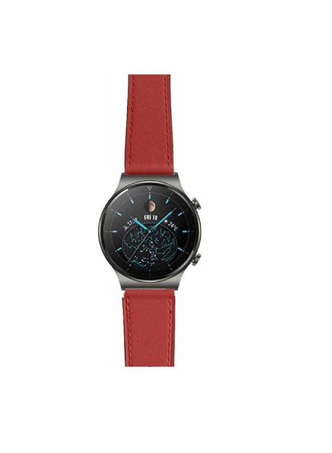 Perfii Genuine Leather Replacement Band For Huawei Watch GT2 Pro 22mm Red - Image 2