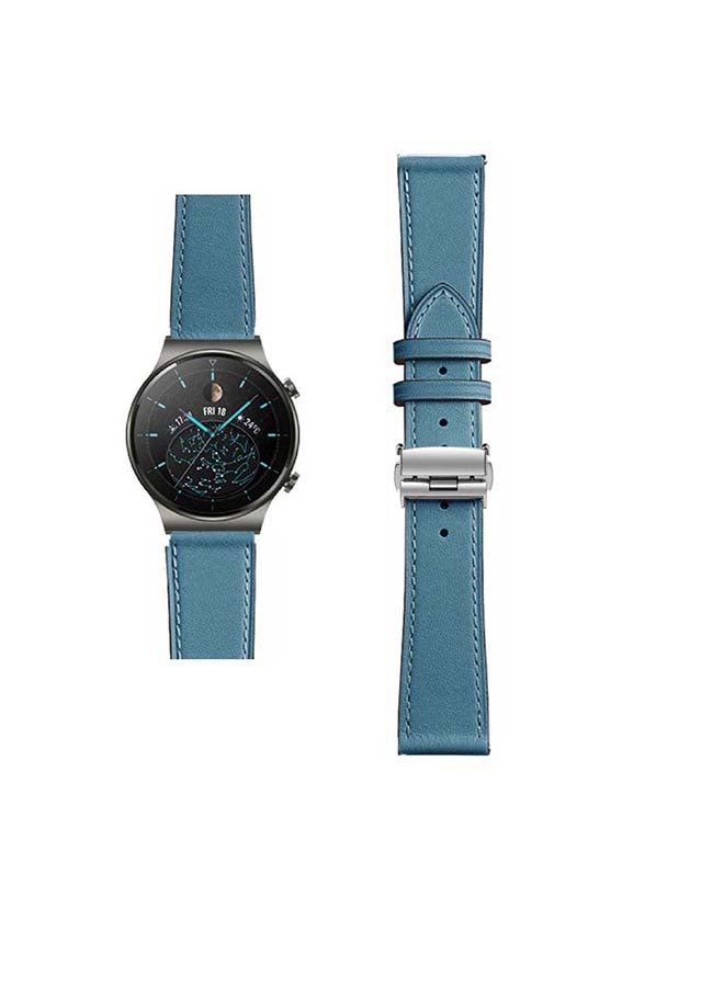 Perfii Genuine Leather Replacement Band For Huawei Watch GT2 Pro 22mm Blue - Image 1