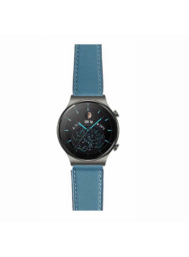 Perfii Genuine Leather Replacement Band For Huawei Watch GT2 Pro 22mm Blue - Image 2