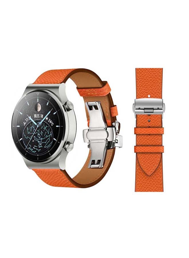 Perfii Genuine Leather Replacement Band For Huawei Watch GT2 Pro 22mm Orange - Image 1