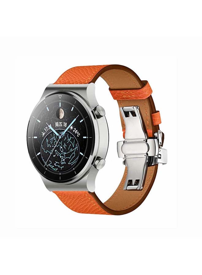 Perfii Genuine Leather Replacement Band For Huawei Watch GT2 Pro 22mm Orange - Image 2