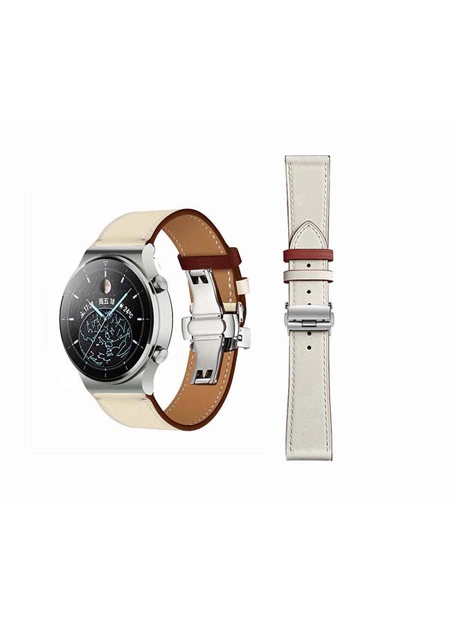 Perfii Genuine Leather Replacement Band For Huawei Watch GT2 Pro 22mm Beige - Image 1