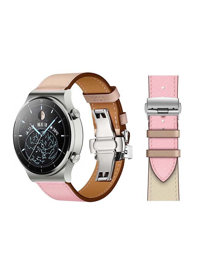 Perfii Genuine Leather Replacement Band For Huawei Watch GT2 Pro 22mm Pink - Image 1